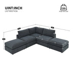 Canapé d'angle moderne 5 places en L, ensemble de canapés sans accoudoirs, poufs, diverses combinaisons, gris foncé