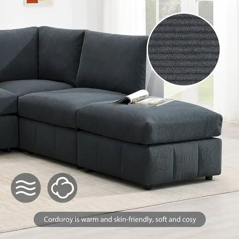 Canapé d'angle moderne 5 places en L, ensemble de canapés sans accoudoirs, poufs, diverses combinaisons, gris foncé
