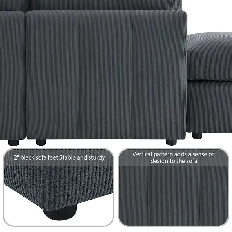 Canapé d'angle moderne 5 places en L, ensemble de canapés sans accoudoirs, poufs, diverses combinaisons, gris foncé