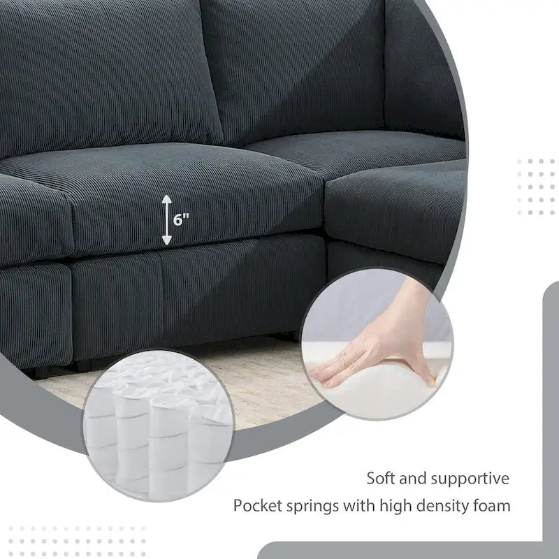 Canapé d'angle moderne 5 places en L, ensemble de canapés sans accoudoirs, poufs, diverses combinaisons, gris foncé