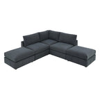 Canapé d'angle moderne 5 places en L, ensemble de canapés sans accoudoirs, poufs, diverses combinaisons, gris foncé
