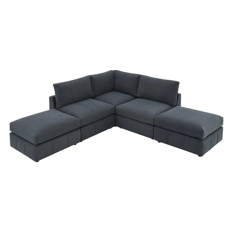Canapé d'angle moderne 5 places en L, ensemble de canapés sans accoudoirs, poufs, diverses combinaisons, gris foncé