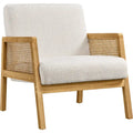 Fauteuil d'appoint moderne rembourré en tissu avec accoudoirs en rotin