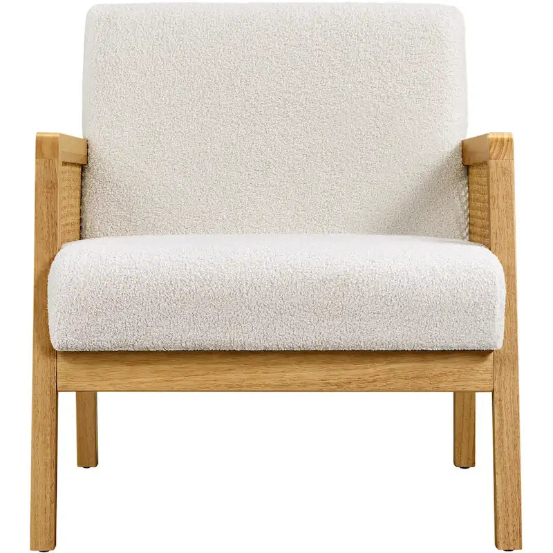 Fauteuil d'appoint moderne rembourré en tissu avec accoudoirs en rotin