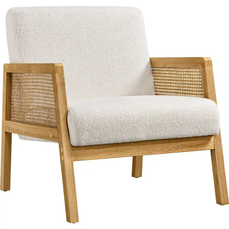 Fauteuil d'appoint moderne rembourré en tissu avec accoudoirs en rotin