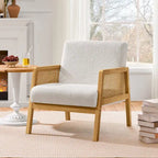 Fauteuil d'appoint moderne rembourré en tissu avec accoudoirs en rotin