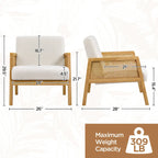 Fauteuil d'appoint moderne rembourré en tissu avec accoudoirs en rotin