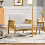 Fauteuil d'appoint moderne rembourré en tissu avec accoudoirs en rotin