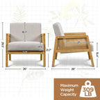 Fauteuil d'appoint moderne rembourré en tissu avec accoudoirs en rotin