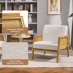 Fauteuil d'appoint moderne rembourré en tissu avec accoudoirs en rotin