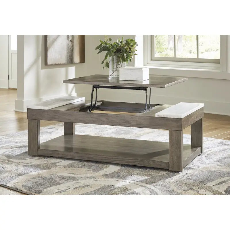 Grayish Brown/White Lift-Top Coffee Table - 56.13 W x 28.25 D x 18.13 H