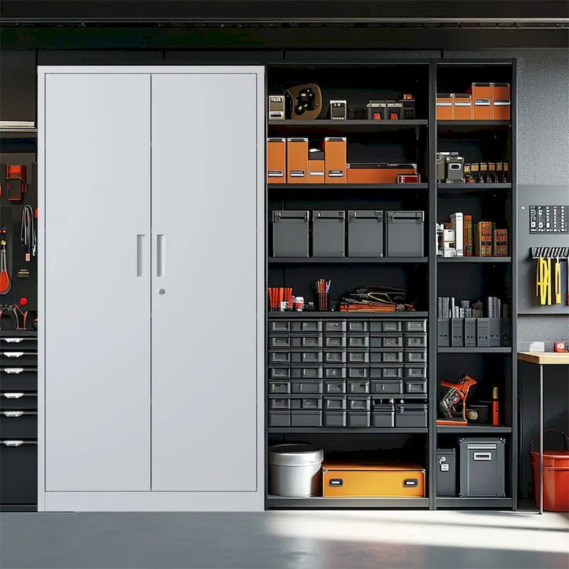 Metal Garage Storage Cabinet Tool Steel with Doors and 4 Shelves