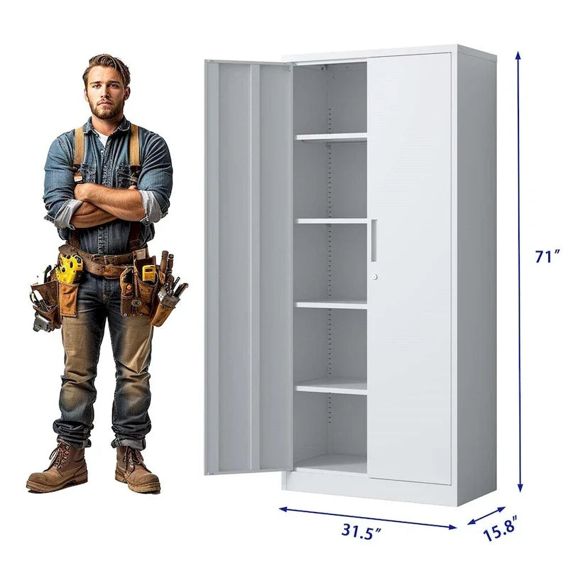 Metal Garage Storage Cabinet Tool Steel with Doors and 4 Shelves