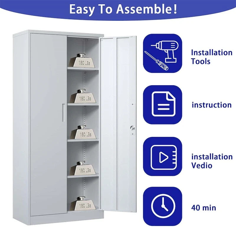 Metal Garage Storage Cabinet Tool Steel with Doors and 4 Shelves