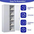 Metal Garage Storage Cabinet Tool Steel with Doors and 4 Shelves