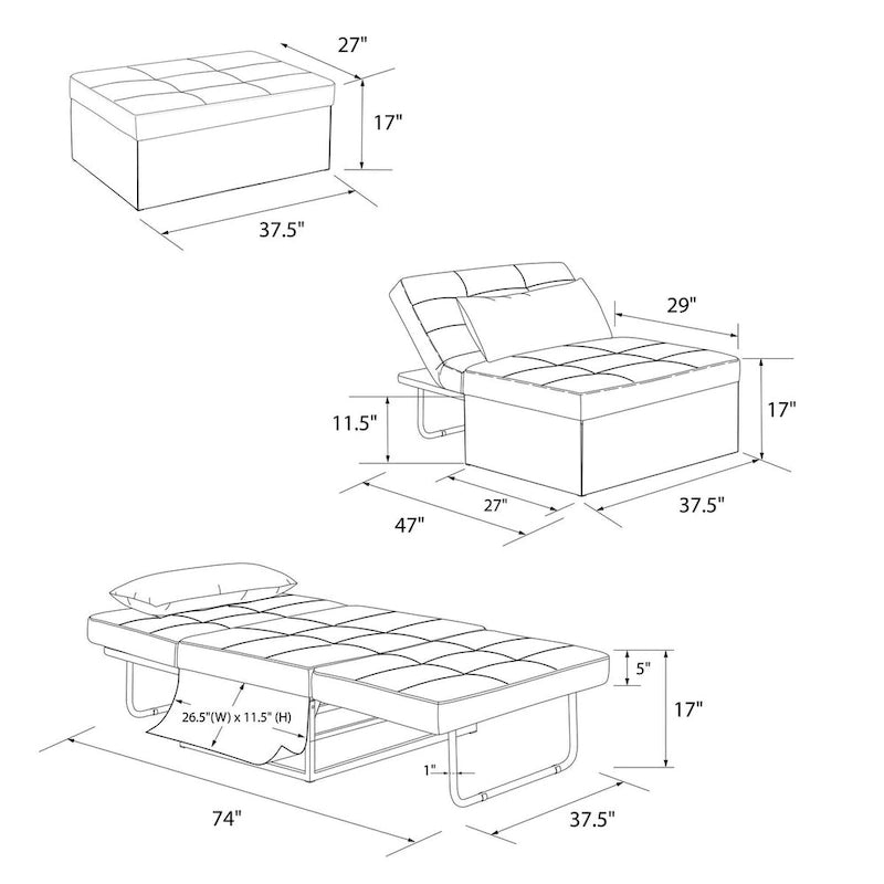 Fauteuil ottoman convertible et lit de repos 4-en-1