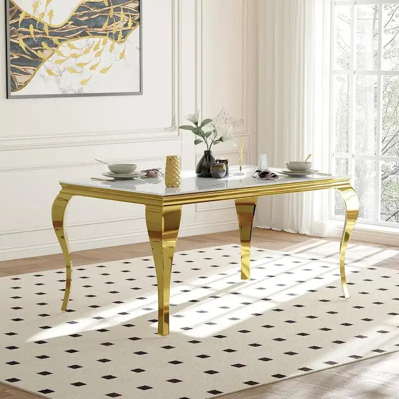 Table à manger en verre de style Mid-Century Modern avec pieds cabriolets en métal