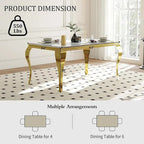 Table à manger en verre de style Mid-Century Modern avec pieds cabriolets en métal